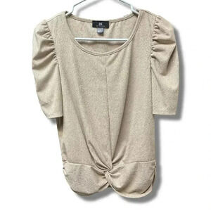 IN San Francisco Women's Beige Puff Sleeve Twist-Front Blouse Size S